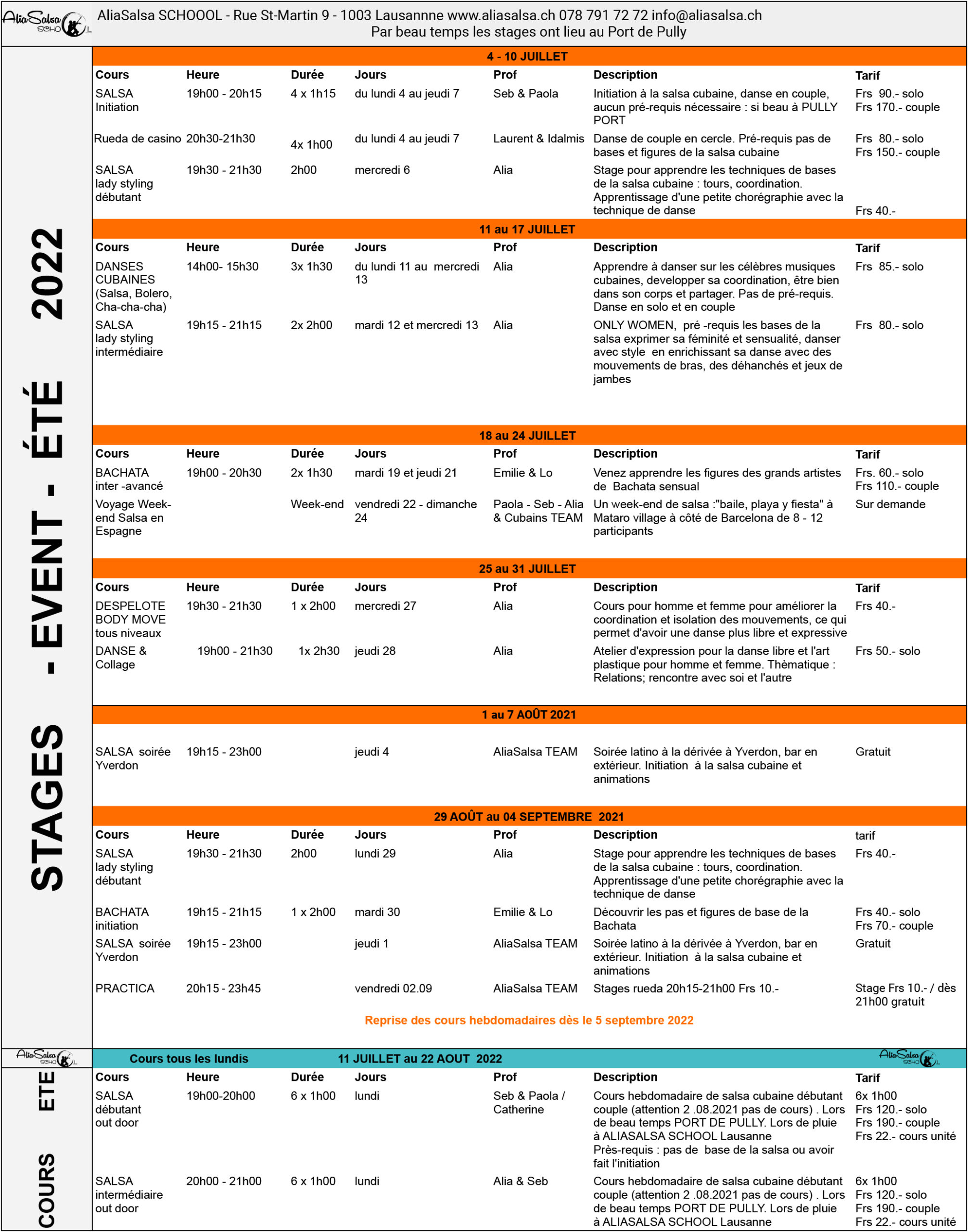 stage été planning 2022